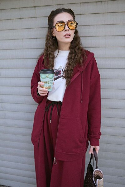 Ceylan Otantik Burgundy 3 Thread Basic Cardigan