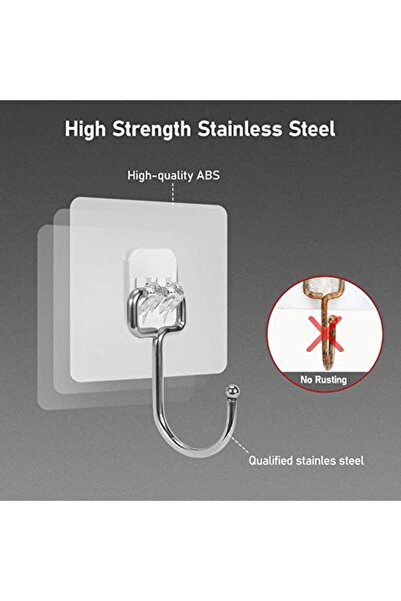 Sueva Set of 10 Adhesive Hooks, Stainless Steel, Transparent Finish