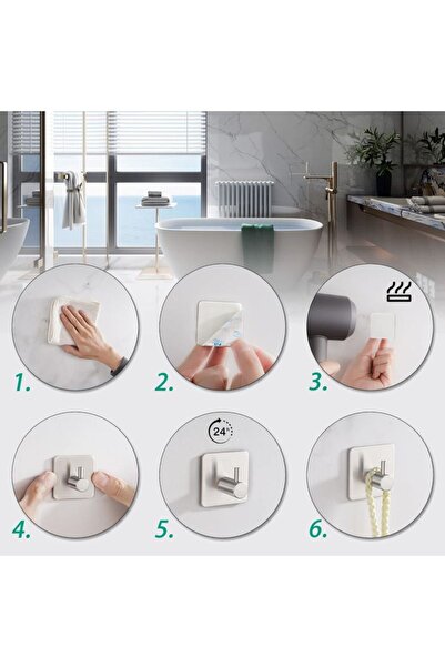 Sueva Set of 4 Self-Adhesive Matte Stainless Steel Hooks, Silver, 4.5x4.5x2.3cm