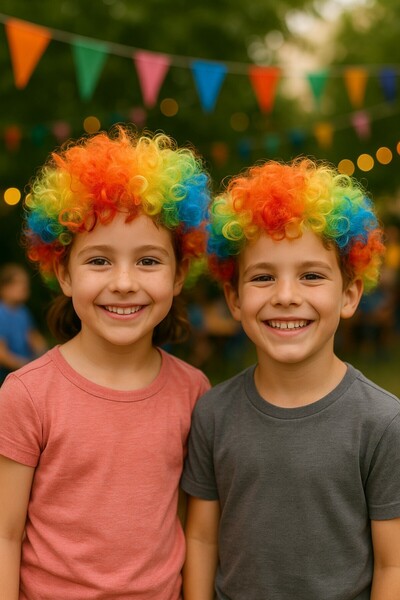 TOYFEST Children's Clown Wig Colorful Curly Model and Red Sponge Nose Costume Accessory Set