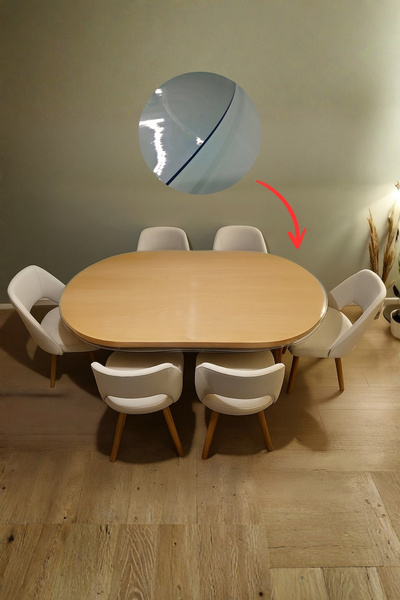 İzen Şeffaf PVC 3,5 mm Kalın Oval Masa Örtüsü Kaymaz Koruyucu, Düz Kenarlı Ya...