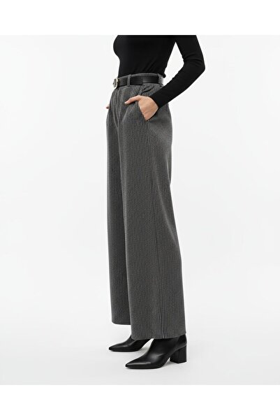 VELİNA & MODA Kadın desenli bol paça cepli kemerli palazzo pantolon