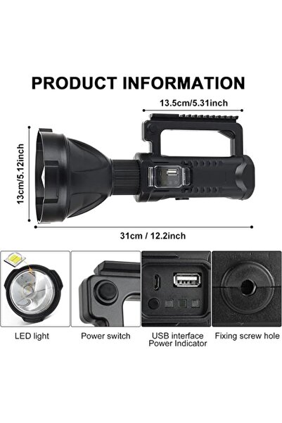 Boxely Lanternă LED portabilă cu baterie externă încorporată, trepied cu rotire la 360°, 4 moduri, SOS, USB