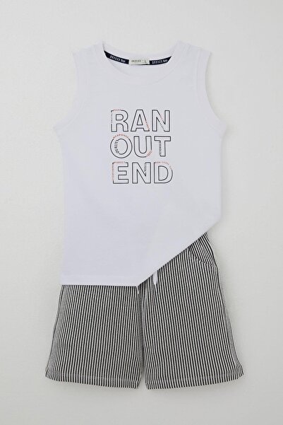 Breeze Boy's Shorts Set, Zero Sleeve, Lettering Printed Laces, Accessories, Ages 8-14, White