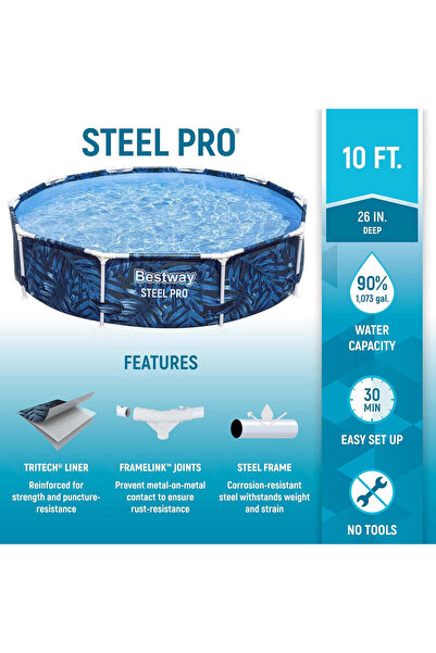 BESTWAY Steel Pro 10 FT Round Above-Ground Pool - 305 x 66 cm