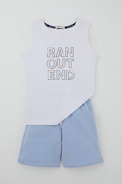 Breeze Boy's Shorts Set, Zero Sleeve, Lettering Printed Laces, Accessories, Ages 8-14, White