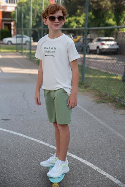 Breeze Boy's Shorts Set with Embossed Lettering Printed Ages 5-10, Ecru