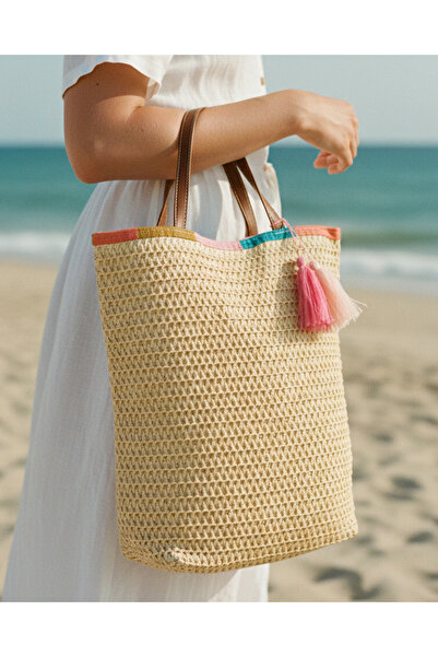 REDTAG Women Beige Embellished Beach Bag