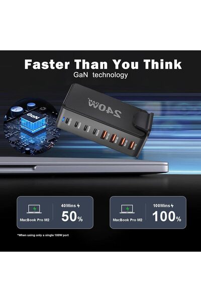 LA' PRECIOUS 240W USB C Charger Charging Station - 8-Port GaN (4x Type-C, 4x USB-A) - 1.5m Power Cord