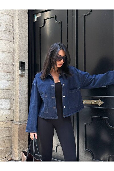 JIN KADIN LACİVERT KOT CEKET