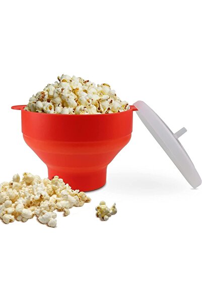 KASTWAVE أداة صنع الفشار المصنوعة من السيليكون للميكروويف مع غطاء (أحمر)