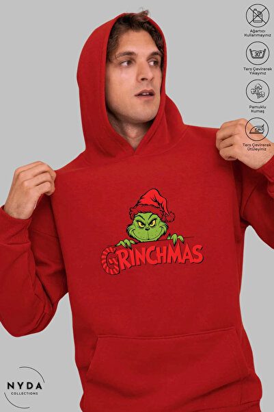Nyda Collections Unisex Hoodie Long Sleeve Grinchmas Printed Hooded Fleece-Lined Oversized Cotton Sweatshirt