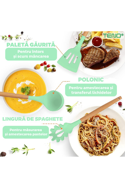 Teno ® 12-Piece Kitchen Utensil Set, food-grade silicone, heat-resistant, non-stick, green