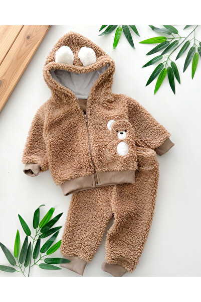 hümabebe Yanda Teddy Bear Embroidery Hooded-Piece Welsoft Winter Set with Zipper