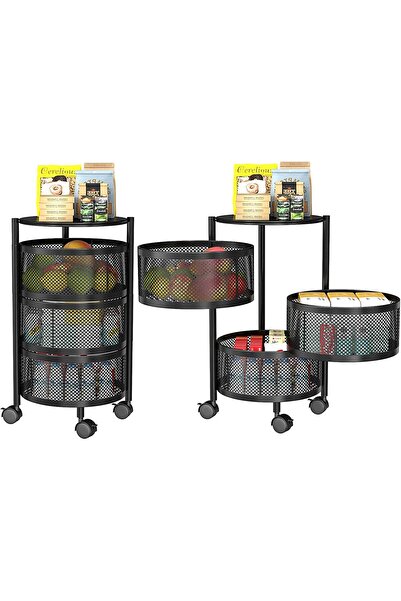 Genaric 3 Tier Kitchen Storage Trolley with Wheels for Fruits & Vegetables Shelf for Kitchen (Black) circle
