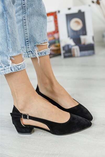 Nirvana Women's Black Suede Side Open Heeled Shoes