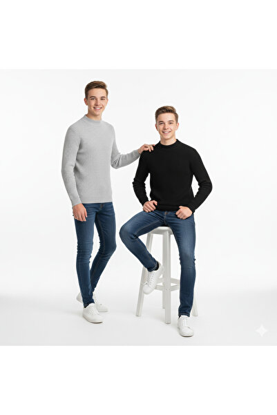 BABİDO Ribbed Half-High-Neck Unisex Children's High-Necked Sweater Color (2 P...