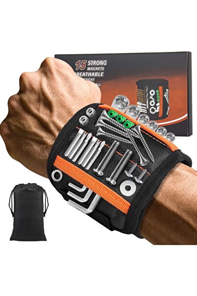 SYOSI سوار معصم مغناطيسي مزود بـ 15 مغناطيسًا قويًا للبراغي والمسامير ورؤوس ا...