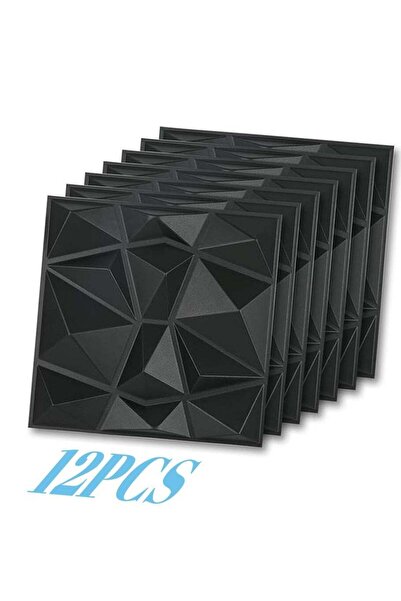 Generic لوحات جدارية ثلاثية الأبعاد من ليون هوم، 12 قطعة، مقاس 30×30 سم، من مادة PVC، بنمط ماسي