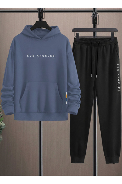 Velostra Casual Los Angeles Printed 3 Thread Comfortable Winter Thick Bottom Top Hooded Sweatsuit Set