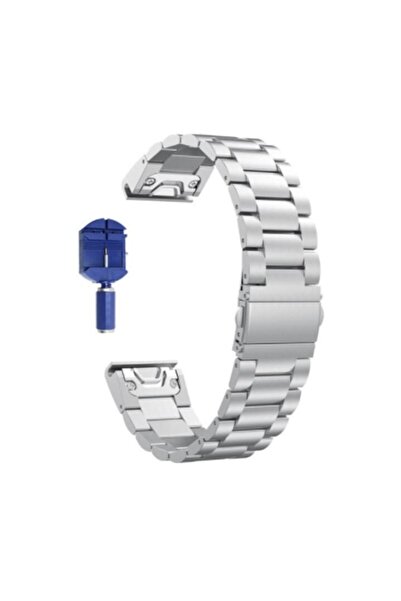 PHN MAG Compatible stainless steel watch strap for Garmin Fenix/Forerunner, 22 mm, Silver