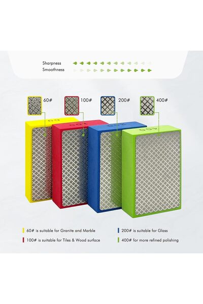 TERRIFI Diamond Hand Polishing Pads, 4PCS Sanding Pads with Foam Backing, Grits 60/100/200/400