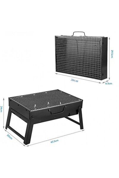 Boxely Portable grill 43x30x24 cm, stainless steel, for picnic/garden/terrace/camping, Black