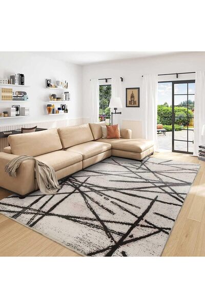 Generic Leesentec Soft Modern Short Pile Non-Slip Abstract Area Rug (Beige, 200 x 300 cm)