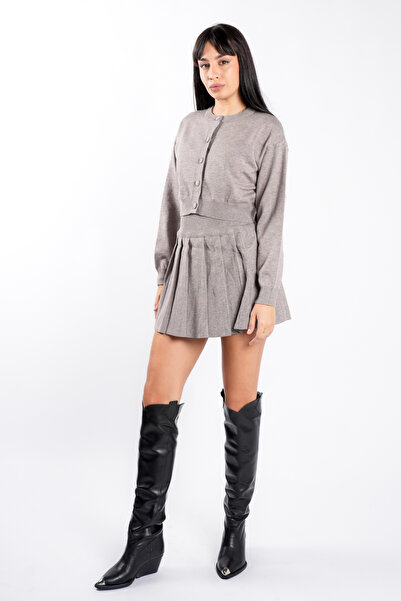 monarh Grey suit with pleated skirt