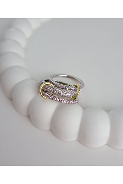 Norevia 3 Al 2 Öde Özel Seri Pembe Taşlı 3lü Tam Tur Yüzük Serçe Parmak Yüzüğü