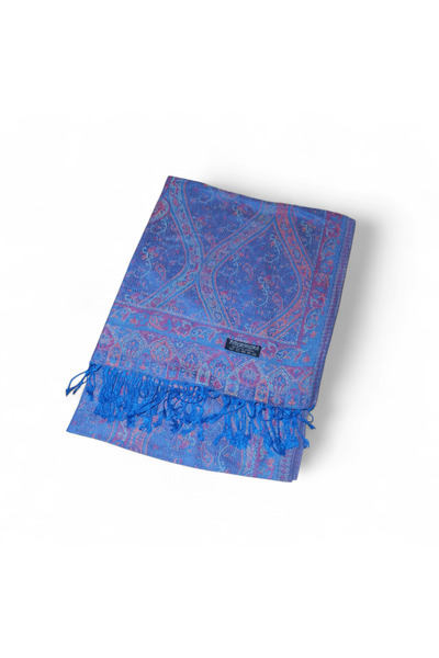 ELİZYAS Otantik desenli püsküllü paşmina şal açık mavi 170cm X 72cm