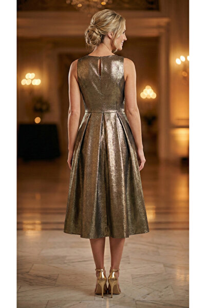 Snobistic Gold Midi Dress with Metallic Effect – Elegant for Occasions