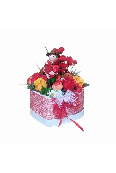 OEM Aranjament floral multicolor cu băiețel care ține o inimă roșie, 20 x 26 ...