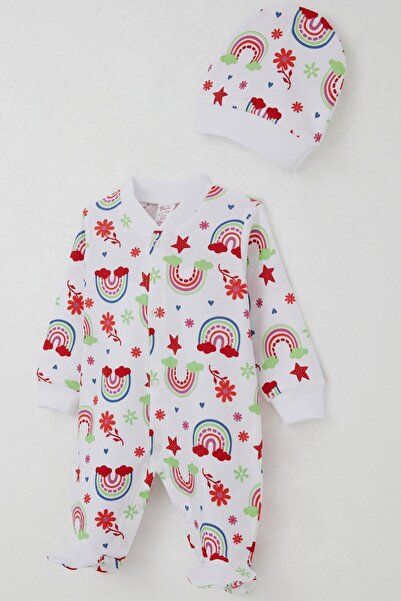 Breeze Baby Girl Booties Romper Rainbow Tale Floral Patterned 0-6 Months, White