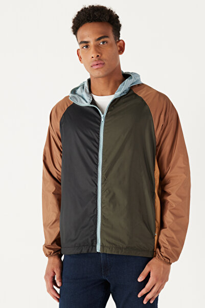 ALTINYILDIZ CLASSICS Khaki Blue Standard Fit Regular Cut Hooded Patterned Coat