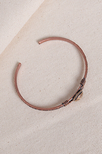 Süspüs Accessories Brown Jasper Stone Oval Pure Copper Authentic Thin Bracelet