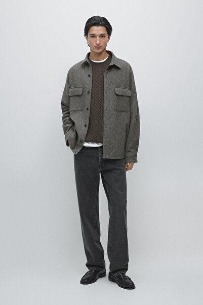 Massimo Dutti Cepli yün karışımlı ince ceket