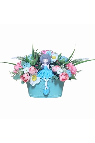 OEM Pink-blue floral arrangement in turquoise ceramic vase, 30 x 23 x 21 cm, ...