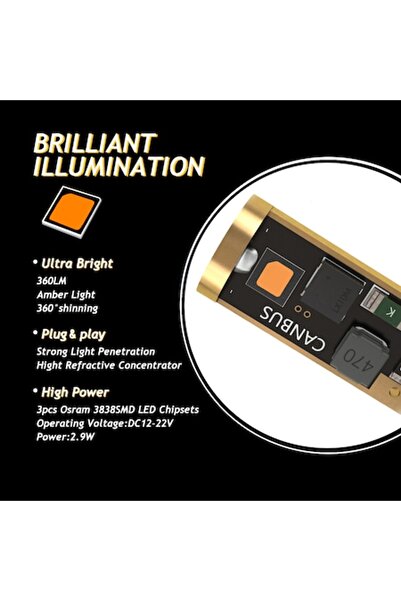 Xentech Light Set de 2 becuri LED T10 W5W OSRAM 3838 Canbus - Portocaliu (Xentech Light)