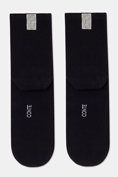 Conte Elegant Women's cotton socks with rhinestones, Conte Classic 419 - White, 38-39 (25)