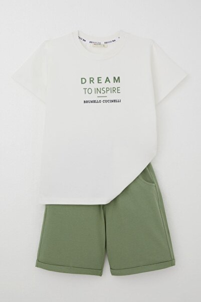 Breeze Boy's Shorts Set with Embossed Lettering Printed Ages 5-10, Ecru