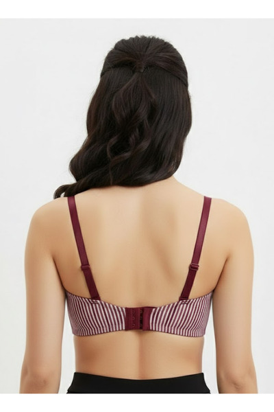 Comfort Women’s Padded Striped Memory Foam Bra – Non-Wired, Everyday – Maroon