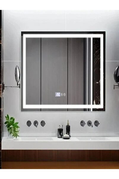 Smack LED Bathroom Mirror, 80x65 cm, Clock, Defog Function, Touch System, Dimmable