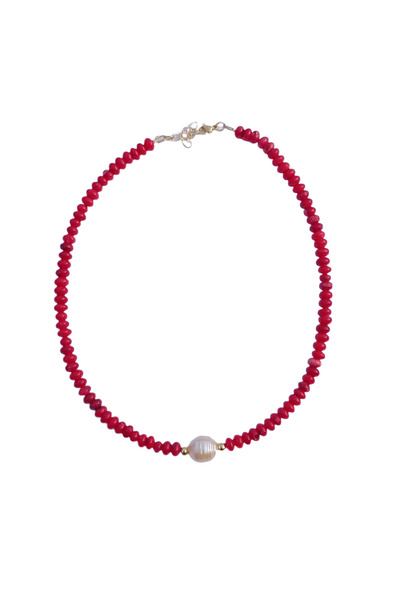 House of Crystals Colier din Coral Rosu cu Perla de Cultura Red Coral