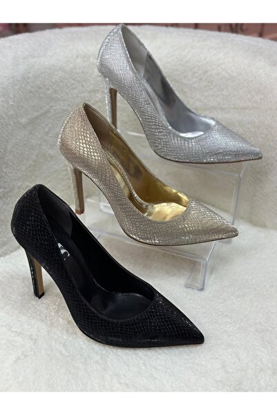 Melo shoes Siyah yılan derisi stiletto