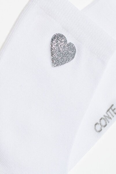 Conte Elegant Women's cotton socks with glitter heart print, Conte Classic 427 - White, 38-39 (25)