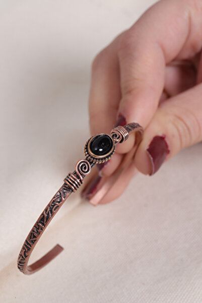 Süspüs Accessories Onix Taşlı Oval Saf Bakır Otantik İnce Bilezik