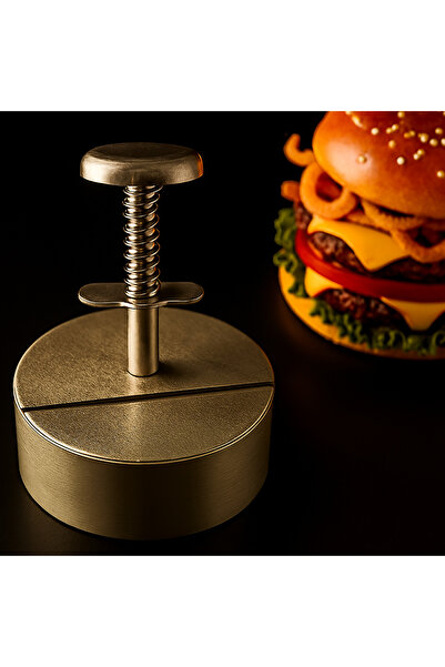 Russet Hamburger Köfte Kalıbı Yaylı 12 cm Pres 100-130gr Hafif Paslanmaz Çeli...