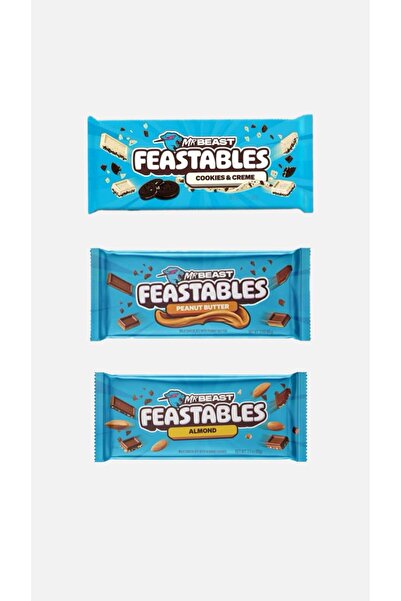 Feastables Mr Beast Çikolata 3'lu kombo ( Cookies&Cream , Peanut Butter , Alm...