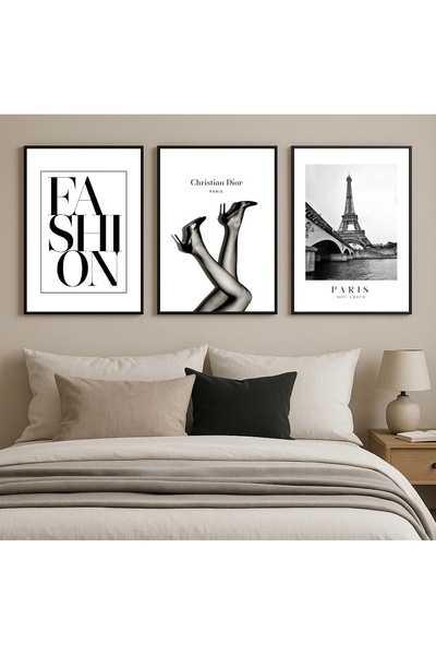 For Art Atölye Paris Fashion Elegance 3’lü Dekoratif Çerçeveli Tablo Seti